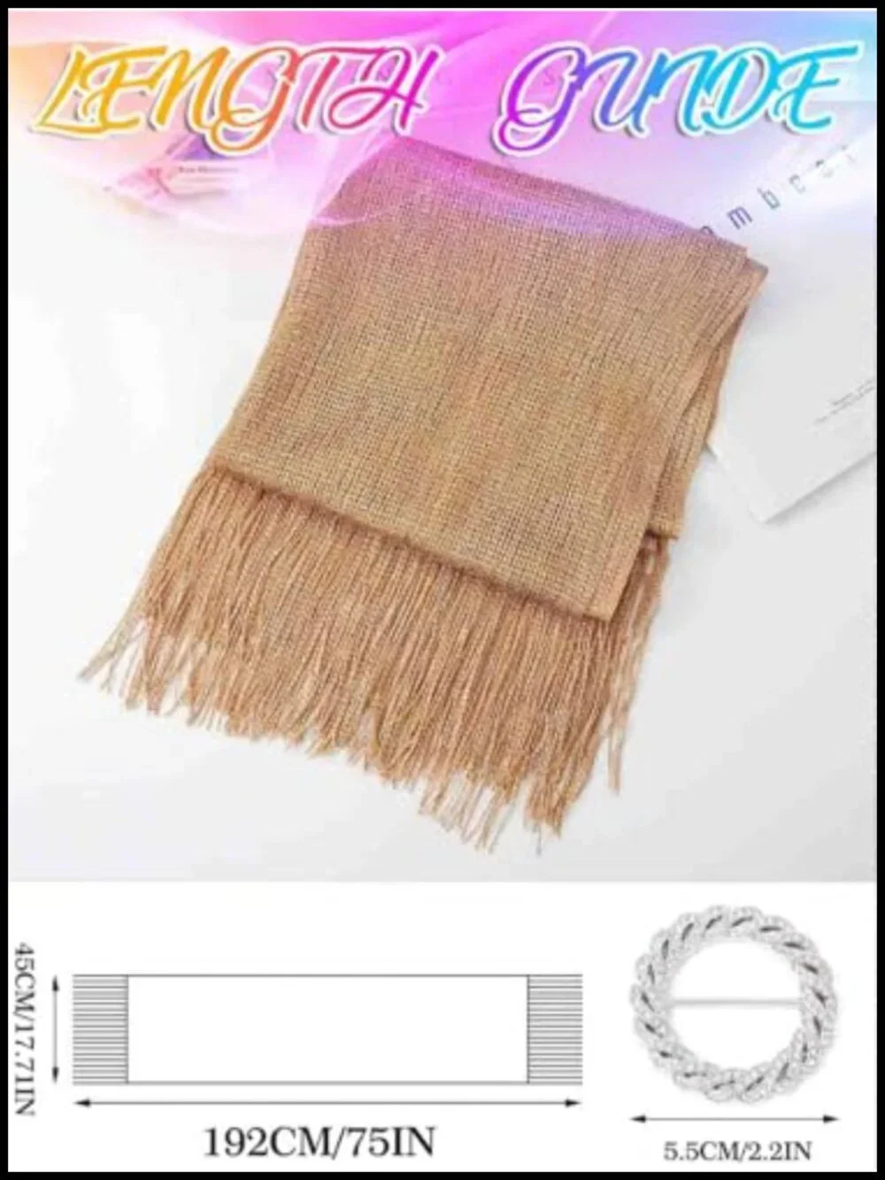 Metallic Fringe Pashmina Shawl Wrap for Evening Dress Wedding Capelet